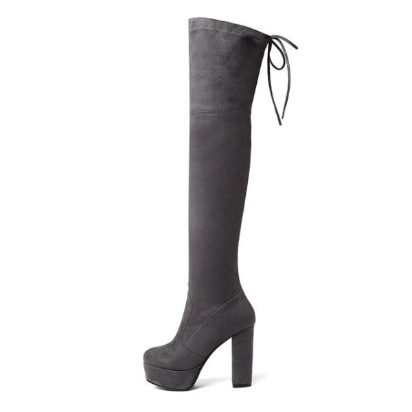 Women's suede stretch platform high heeled thigh high boots sexy tall boots for winter - Image 22