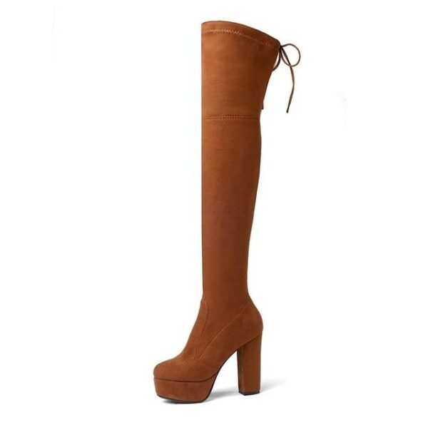Women's suede stretch platform high heeled thigh high boots sexy tall boots for winter - Image 21