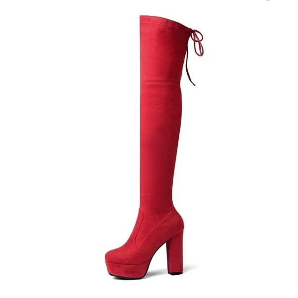 Women's suede stretch platform high heeled thigh high boots sexy tall boots for winter - Image 23