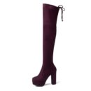 Women's suede stretch platform high heeled thigh high boots sexy tall boots for winter