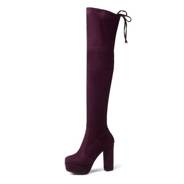 Women's suede stretch platform high heeled thigh high boots sexy tall boots for winter - Image 14