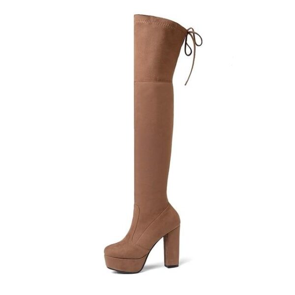 Women's suede stretch platform high heeled thigh high boots sexy tall boots for winter - Image 17