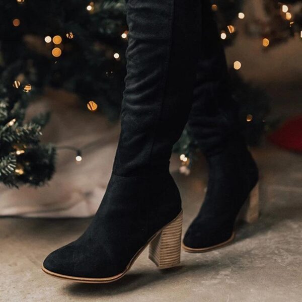 Women's knee high zipper boots chunky heel round toe fall/winter boots - Image 10
