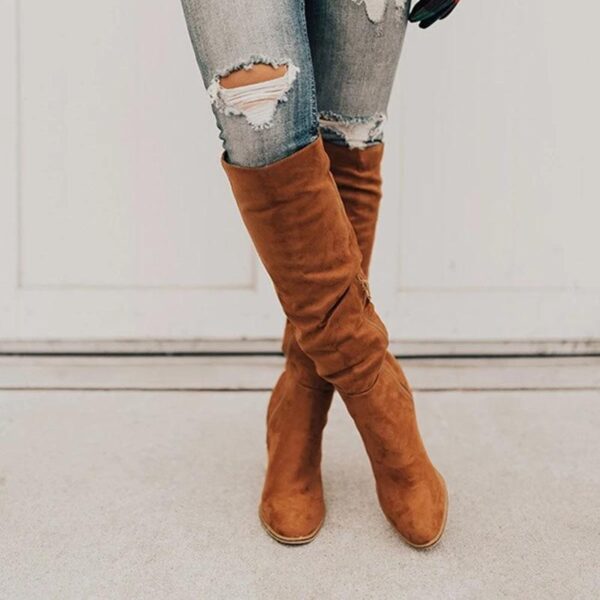 Women's knee high zipper boots chunky heel round toe fall/winter boots - Image 13