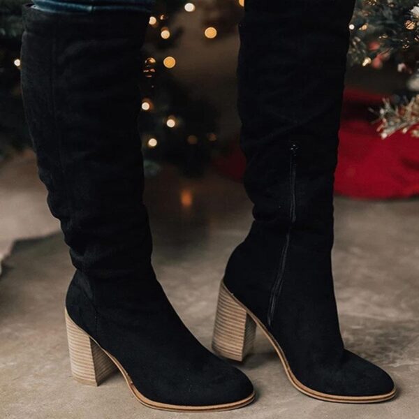 Women's knee high zipper boots chunky heel round toe fall/winter boots - Image 7