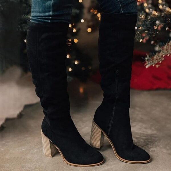 Women's knee high zipper boots chunky heel round toe fall/winter boots - Image 3