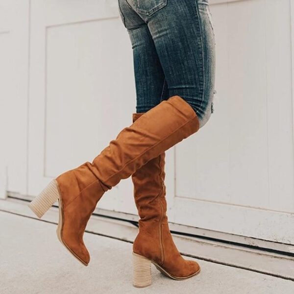 Women's knee high zipper boots chunky heel round toe fall/winter boots - Image 11