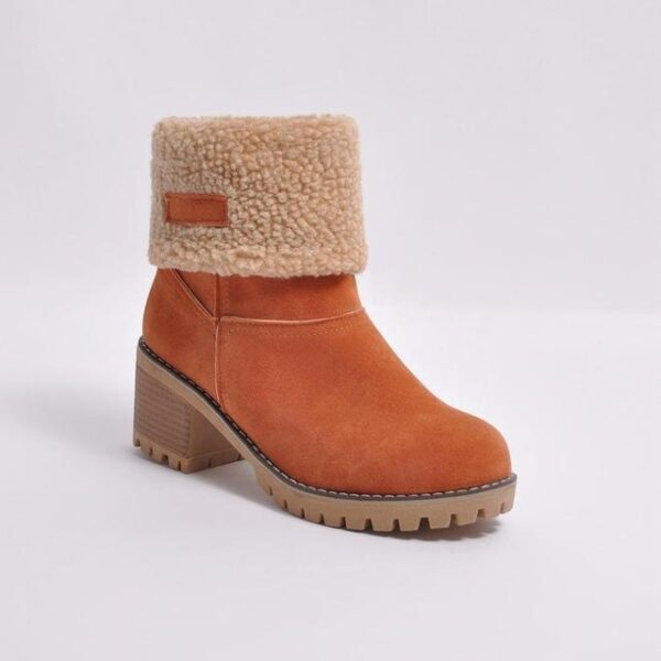 Women's fur lining snow boots block heel non-slip winter boots ankle snow boots - Image 9