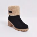 Women's fur lining snow boots block heel non-slip winter boots ankle snow boots