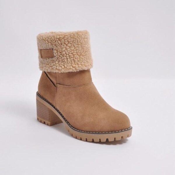 Women's fur lining snow boots block heel non-slip winter boots ankle snow boots - Image 5