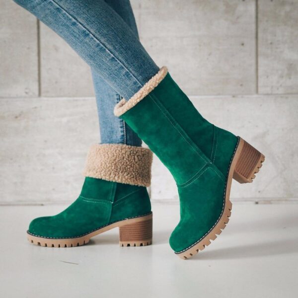 Women's fur lining snow boots block heel non-slip winter boots ankle snow boots - Image 16