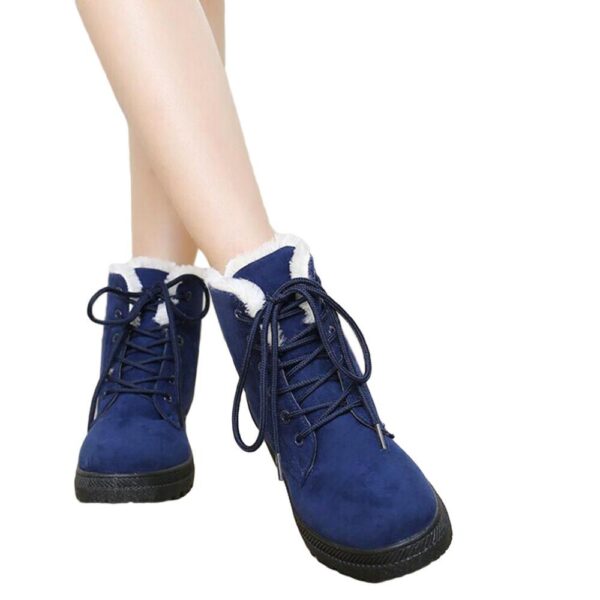 Fur lining lace-up snow boots suede non-slip winter boots for women warm short boots combat boots - Image 5