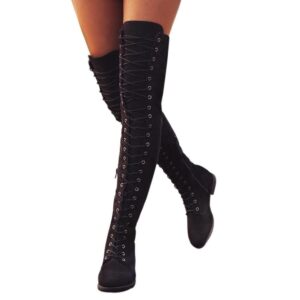 Over the knee lace-up boots fashion low heel thigh high boots with zipper