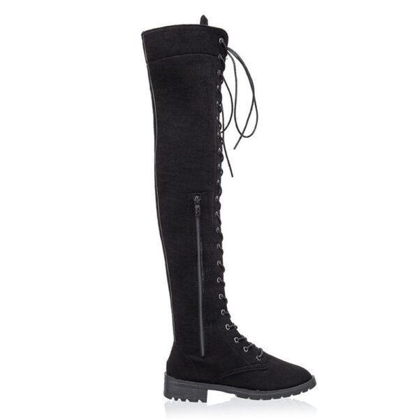 Over the knee lace-up boots fashion low heel thigh high boots with zipper - Image 5
