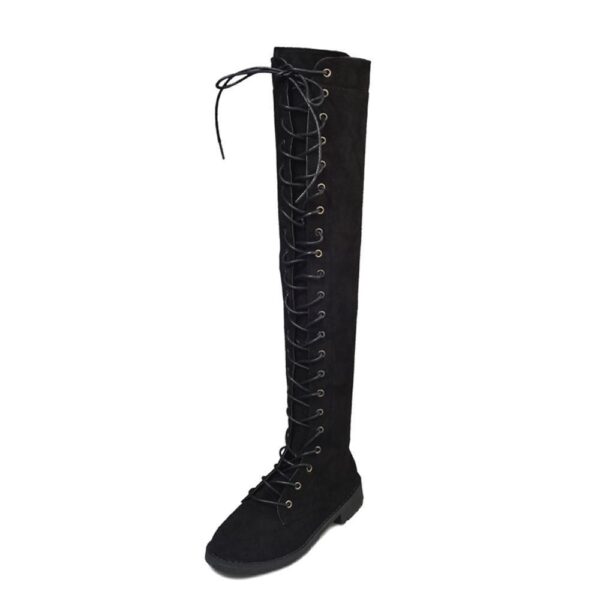 Over the knee lace-up boots fashion low heel thigh high boots with zipper - Image 7