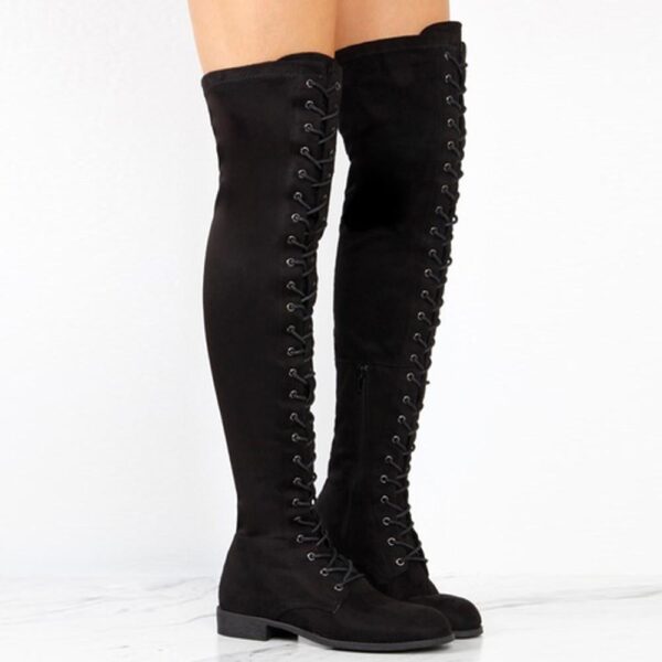 Over the knee lace-up boots fashion low heel thigh high boots with zipper - Image 6