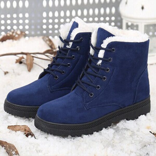 Fur lining lace-up snow boots suede non-slip winter boots for women warm short boots combat boots - Image 2