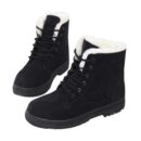 Fur lining lace-up snow boots suede non-slip winter boots for women warm short boots combat boots