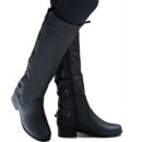 Knee high women's motorcycle boots low heel tall boots with zipper back lace-up boots