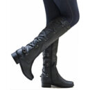 Knee high women's motorcycle boots low heel tall boots with zipper back lace-up boots