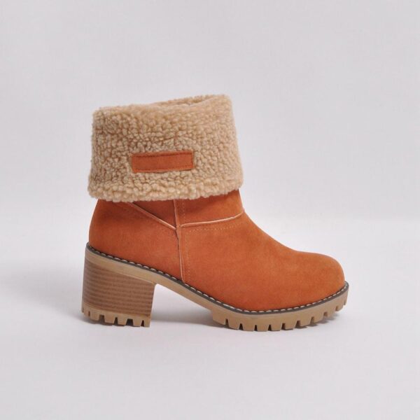 Women's fur lining snow boots block heel non-slip winter boots ankle snow boots - Image 13