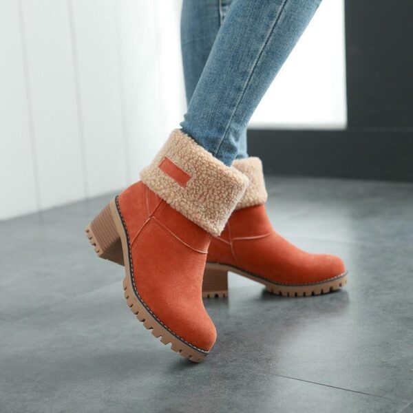 Women's fur lining snow boots block heel non-slip winter boots ankle snow boots - Image 8