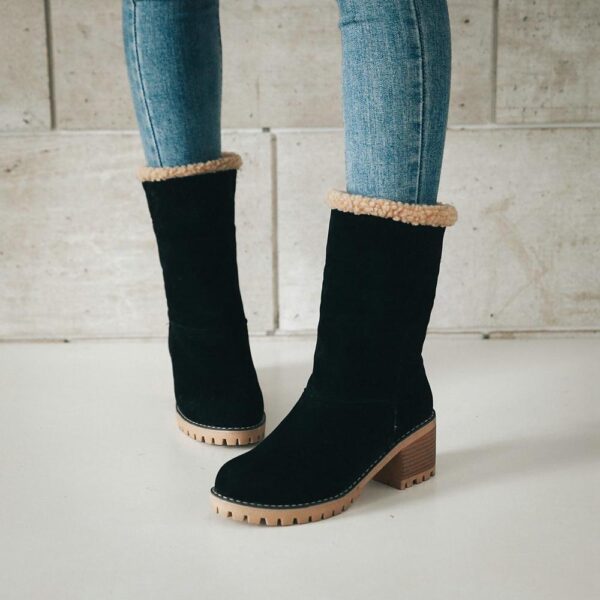 Women's fur lining snow boots block heel non-slip winter boots ankle snow boots - Image 15