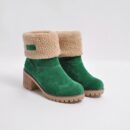 Women's fur lining snow boots block heel non-slip winter boots ankle snow boots