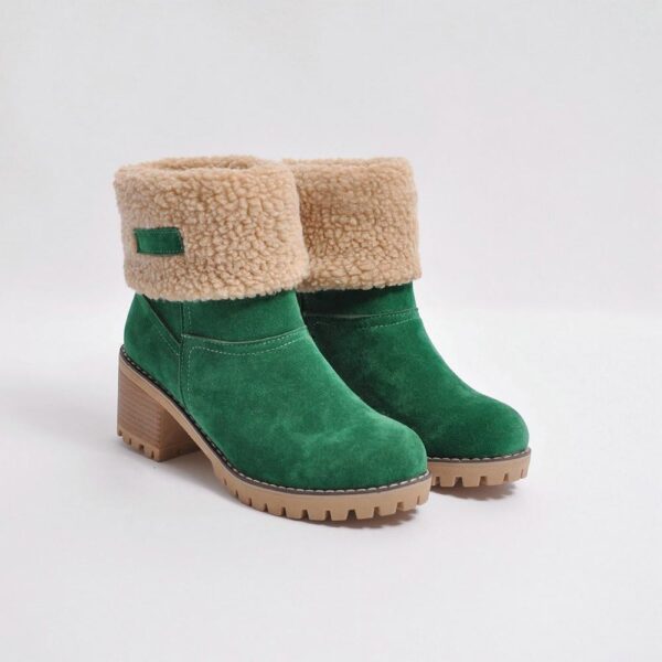 Women's fur lining snow boots block heel non-slip winter boots ankle snow boots - Image 17