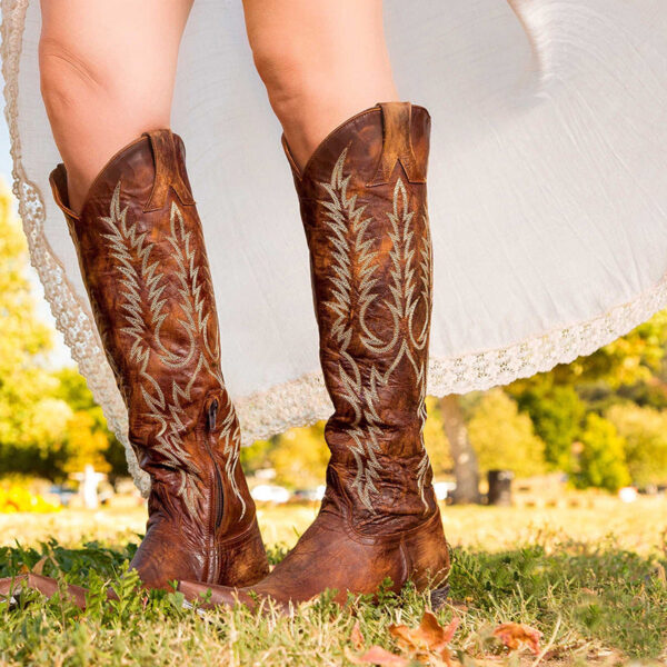 Knee high western cowboy boots pointed toe cowgirl boots vintage country boots - Image 3